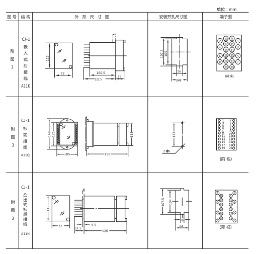 DT-1/120同步檢查繼電器外形及開孔尺寸