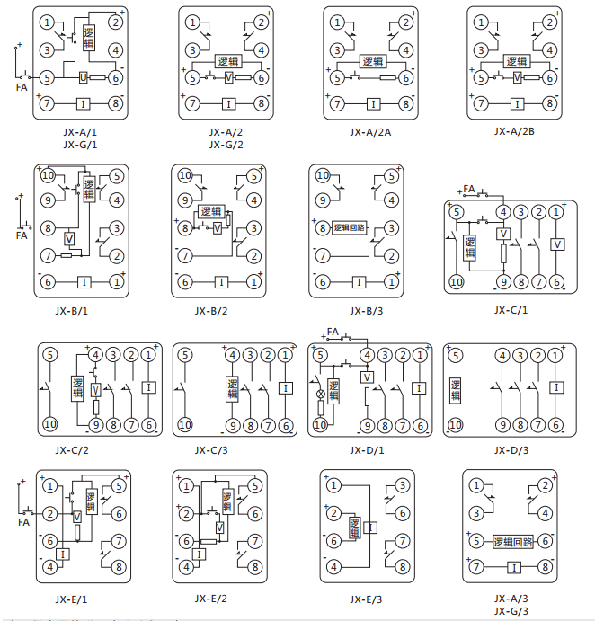 JX-E/3靜態(tài)信號繼電器內(nèi)部接線及外引接線圖（正視圖）