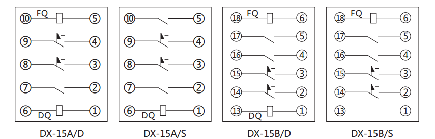 DX-15A/D信號(hào)繼電器內(nèi)部接線及外引接線圖