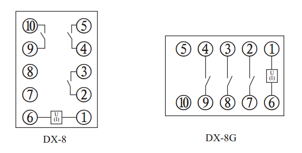 DX-8G信號繼電器內部接線及外引接線圖