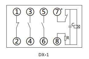 DX-1閃光繼電器內(nèi)部接線及外引接線圖