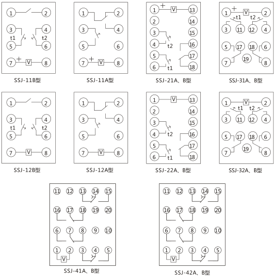 SSJ-11A靜態(tài)時(shí)間繼電器內(nèi)部接線及外引接線圖(正視圖)圖片