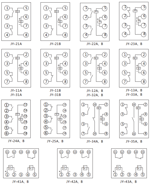 JY-11B靜態(tài)電壓繼電器內(nèi)部接線及外引接線圖