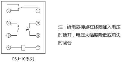 DSJ-12斷電延時(shí)時(shí)間繼電器內(nèi)部接線及外引接線圖(背視圖)圖片