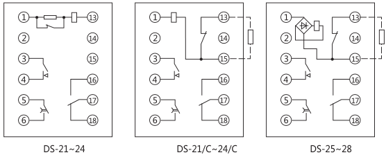 DS-23C時間繼電器內(nèi)部接線及外引接線圖(正視圖)