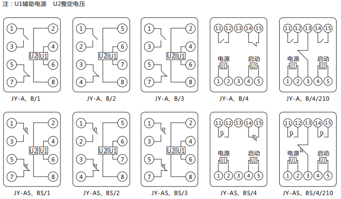 JY-A/1集成電路電壓繼電器內(nèi)部接線及外引接線圖