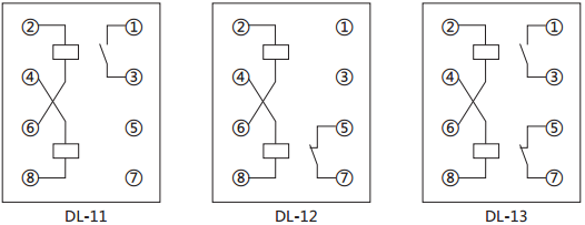 DL-13電流繼電器內部接線及外引接線圖(背視圖)