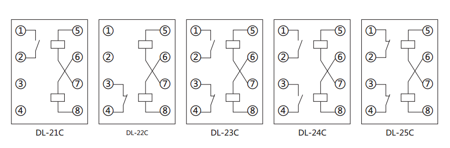 DL-23C系列電流繼電器內(nèi)部接線及外引接線（正視圖）