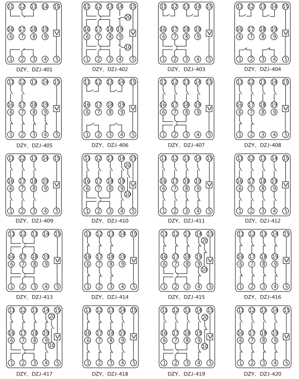 DZS-454導軌式中間繼電器內(nèi)部端子外引接線圖(正視)