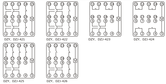 DZS-454導軌式中間繼電器內(nèi)部端子外引接線圖(正視)