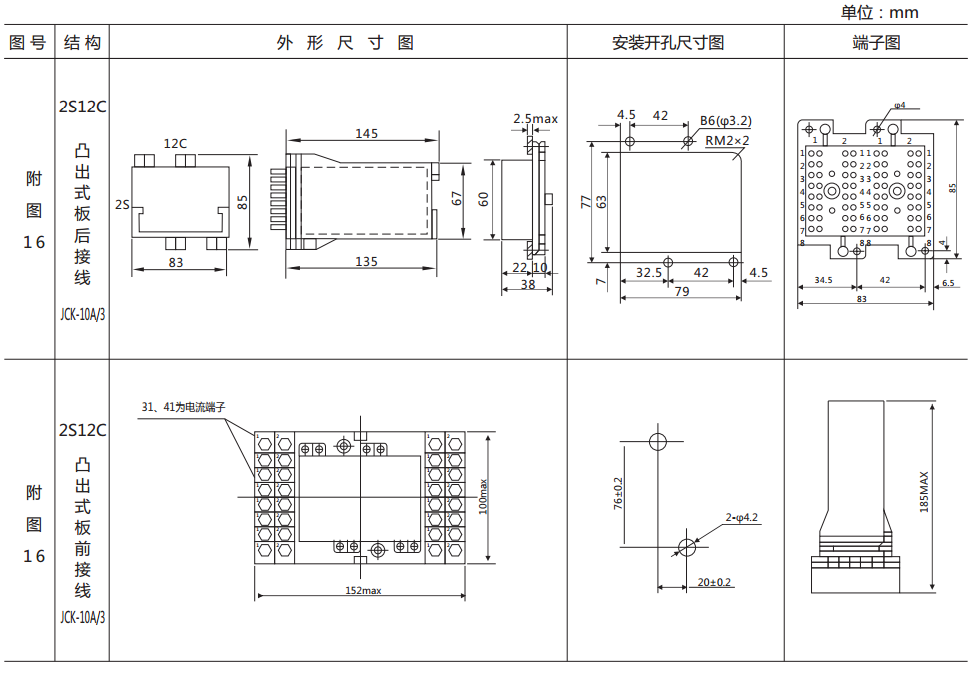 DZ-700E/6210中間繼電器外形及開孔尺寸