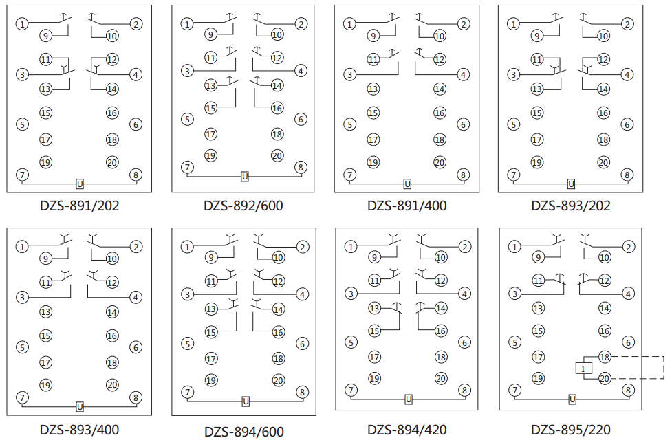 DZS-895延時(shí)中間繼電器內(nèi)部接線圖及外引接線圖（背視）