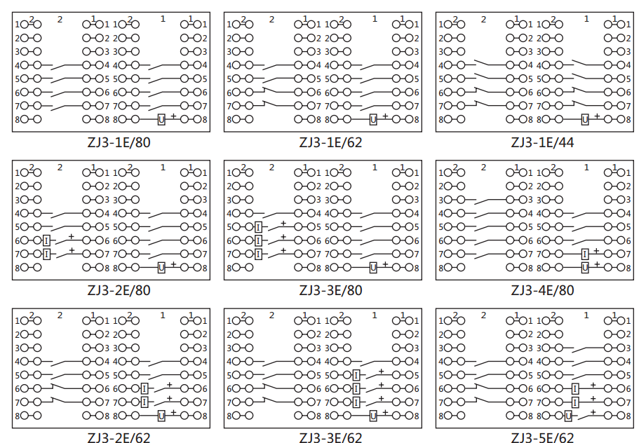 ZJ3-1E/80快速中間繼電器內(nèi)部接線圖及外引接線圖