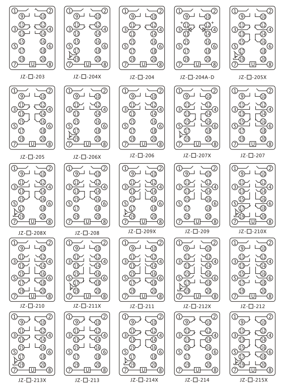 JZY（J)-214靜態(tài)中間繼電器內(nèi)部接線圖及外引接線圖