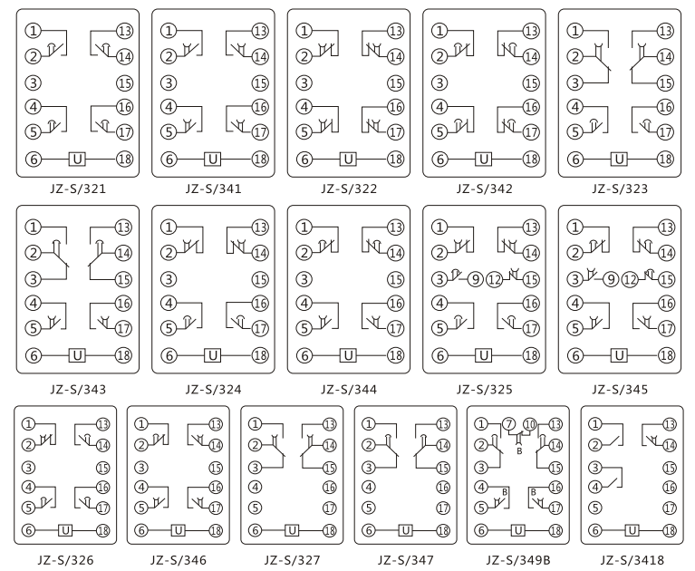 JZ-S/341靜態(tài)可調(diào)延時中間繼電器內(nèi)部接線圖及外引接線圖