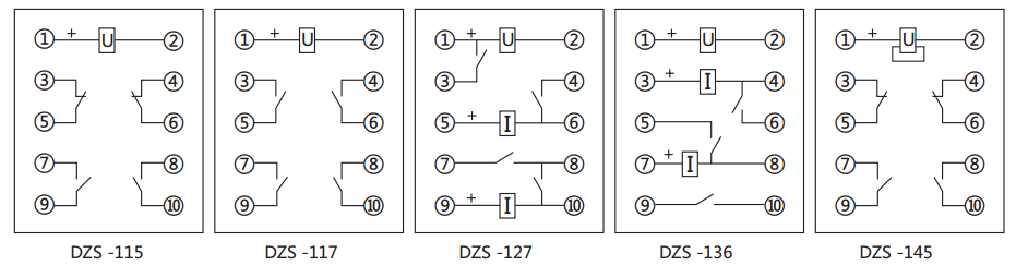 DZS-115延時(shí)中間繼電器內(nèi)部接線圖及外引接線圖