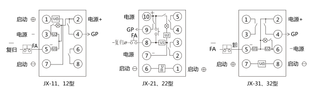 JX-21靜態(tài)信號繼電器內(nèi)部接線及外部引線圖